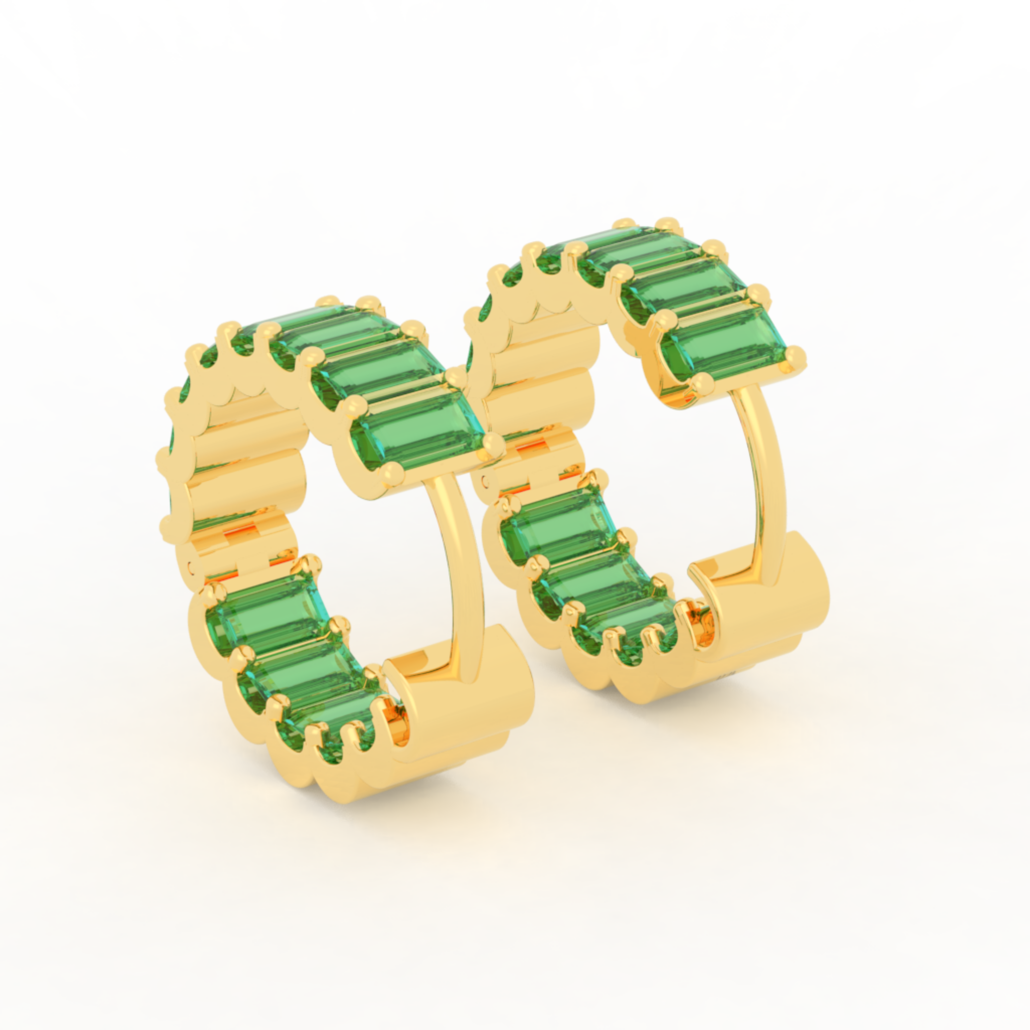 Baguette Emerald C-Hoop Earrings, Hallmarked 925 Sterling Silver